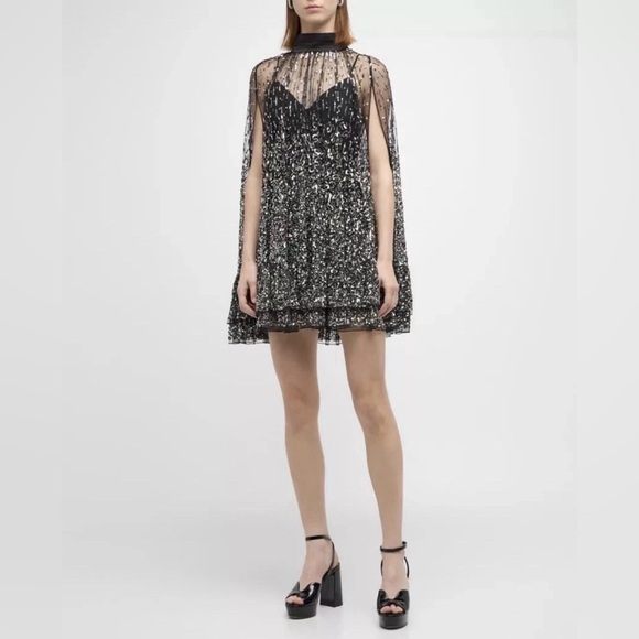 Alice Olivia New Zenon Embellished Tie Neck Cape Mini Dress Size 8 $1,495.00 - Picture 9 of 16